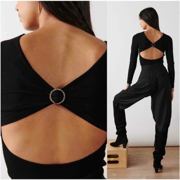 ba&sh Ray Boatneck Cutout Jewel Embellished Black Sweater 3 Large NWT - Picture 1 of 11